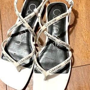 Calvin Klein Myra, Flats Strappy Casual White Sandals Women's Size 7